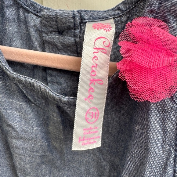 NWOT Cherokee 3T Girls Denim Blue Sleeveless Dress with Pink Floral Accent - Picture 5 of 6